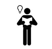 stick figure reading a book icon